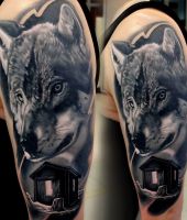 wilk tatuaż na ramieniu