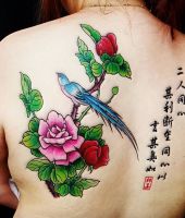 kwiaty ptak i chińskie znaki