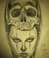 czaszka i twarz kobiety, wzory tatuaży