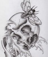 czaszka i ćma tatuaż wzór