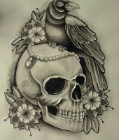 czaszka ptak i kwiaty wzory tatuaży
