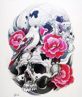tatuaże wzory czaszki i róże