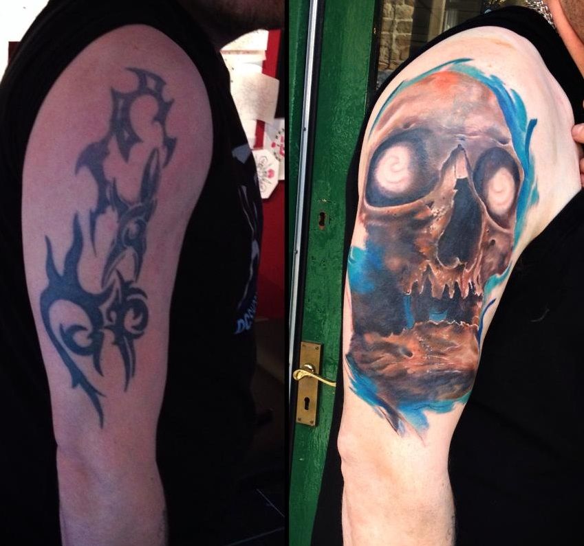 covering tattoo, skull