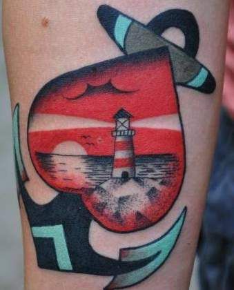 serce kotwica latarnia morska tatuaż