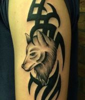 wilk i tribal tatuaż na ręce