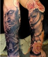 twarze róże i wilk tatuaże