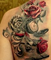 kwiaty róże i zegarek