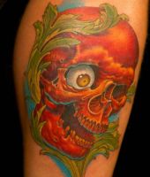 czerwona czaszka z okiem