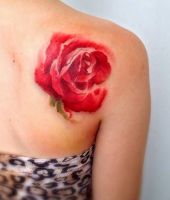 czerwona róża tatuaż na łopatce