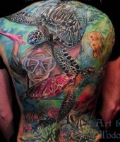 żółw tatuaż i podwodny świat