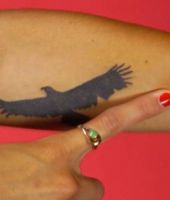 czarny ptak tatuaż na ręce