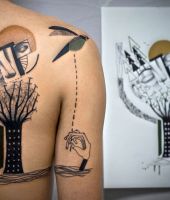 ptak i drzewo wzory tatuaży
