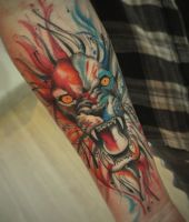 lew tatuaż dwa kolory