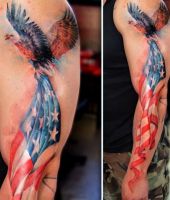 orzeł z Amerykańską flagą w szponach