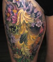 tatuaże iluzje - czaszka kwiaty