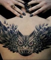 sowa tatuaż na plecach dla kobiet