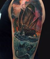 ogromna ośmiornica atakuje statek