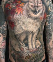biały wilk | tatuaż na plecach