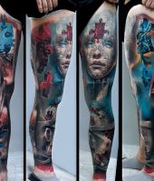 puzzle tatuaże na nodze