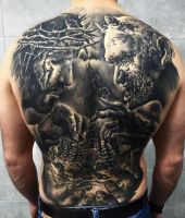 Jezus i diabeł tatuaże na plecach