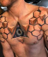 oko tatuaż 3d na klatce piersiowej dla mężczyzny