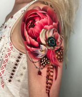 różowe kwiaty tatuaż dla kobiety