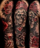 czaszka róże klepsydra tatuaże na ręce